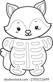 Dibujos para colorear de Lindo conjunto de calcomanía de Fox con actividad de halloween. Esquema de Fox con traje de calavera