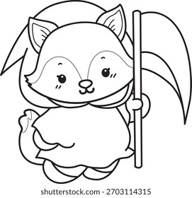 Coloring pages of Cute set of Fox sticker with halloween activity. Outline of Fox wearing an angel of death costume