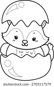 Dibujos para colorear de Conjunto lindo de Fox sticker con actividad. Esquema de Fox en la grieta del huevo