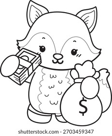 Dibujos para colorear de Conjunto lindo de Fox sticker con actividad. El esquema de Fox trae mucho dinero
