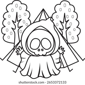 Coloring pages of cute skull. outline of Skull in the camp