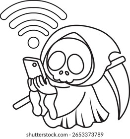 Colorir páginas de crânio bonito. contorno de Caveira trazer um telefone
