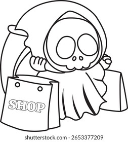 Colorir páginas de crânio bonito. contorno de Caveira trazer uma sacola de compras