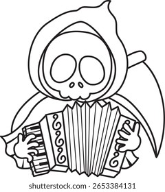 Coloring pages of cute skull. outline of Skull playing an accordion
