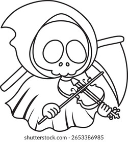 Coloring pages of cute skull. outline of Skull playing a violin