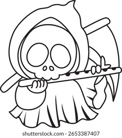 Coloring pages of cute skull. outline of Skull playing a flute
