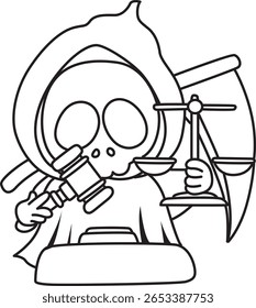 Coloring pages of cute skull. outline of Skull bring a hammer and scales