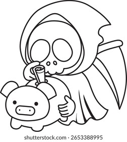 Coloring pages of cute skull. outline of Skull bring a Piggy bank
