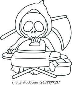 Coloring pages of cute skull. outline of Skull ironing the clothes