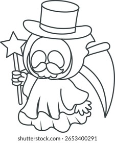 Coloring pages of cute skull. outline of Skull like a magician 