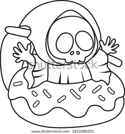 Coloring pages of cute skull. outline of Skull stuck in the doughnut