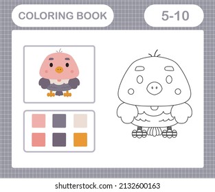 Coloring pages of cute vulture education game for kids age 5 and 10 Year Old