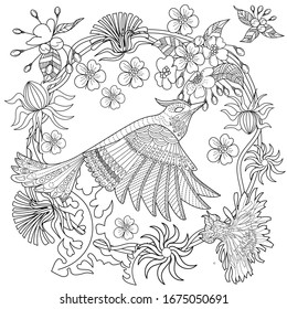 Decorative Flowers Birds Butterflies Coloring Book Stock Vector ...