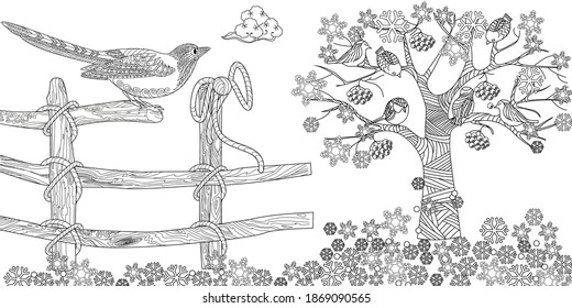 Coloring Pages. Doodle style christmas coloring book. Antistress freehand sketch drawing with doodle and zentangle elements.