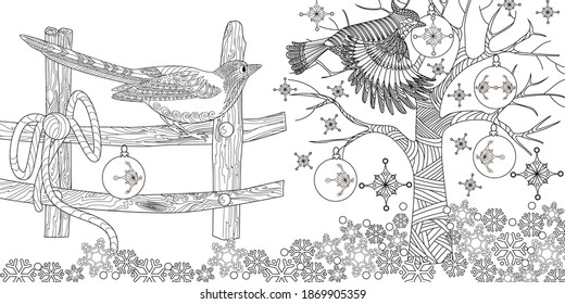 Coloring Pages. Doodle style christmas coloring book. Antistress freehand sketch drawing with doodle and zentangle elements.