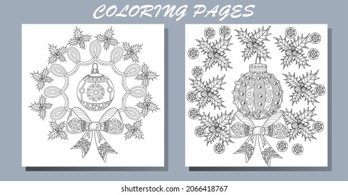 Coloring Pages. Doodle style new year coloring book. Happy new year.  Antistress freehand sketch drawing with doodle and zentangle elements.