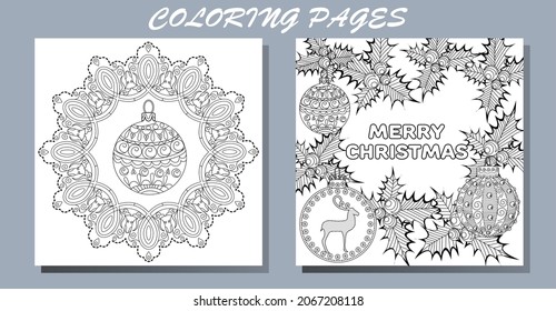 Coloring Pages. Doodle style new year coloring book. Happy new year.  Antistress freehand sketch drawing with doodle and zentangle elements.