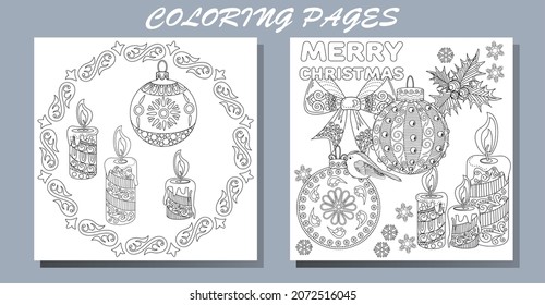 Coloring Pages. Doodle style new year coloring book. Happy new year.  Antistress freehand sketch drawing with doodle 