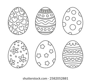 Coloring pages with Easter eggs. Vector.