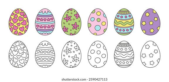 Coloring pages with Easter painted eggs.
