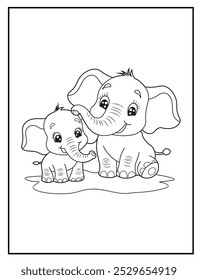 coloring pages of an elephant family for children's coloring books, fun and educational materials.
