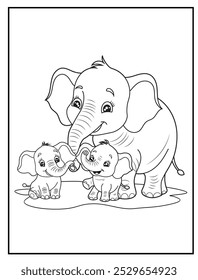 coloring pages of an elephant family for children's coloring books, fun and educational materials.
