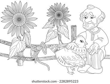 Coloring pages. fairy tale about the old man and the old woman. Illustration for children.