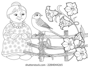 Coloring pages. fairy tale about the old man and the old woman. Illustration for children.
