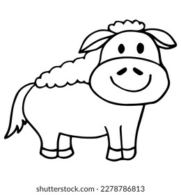 Coloring pages. Farm animals. Beautiful horse smiles.
