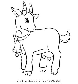 Coloring pages. Farm animals. Little cute goat stands and smiles.