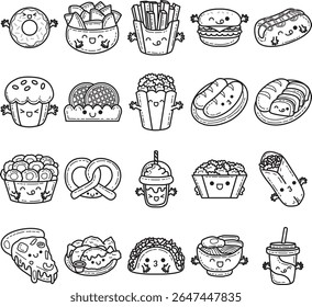 Coloring pages of fast food items illustration.
