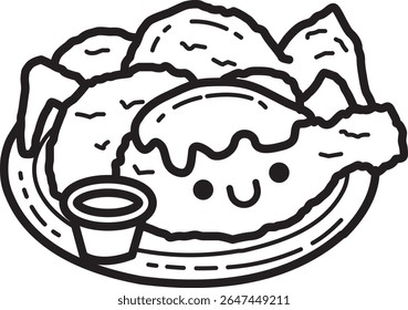 Coloring pages of fast food items illustration.
outline of fried chicken illustration
