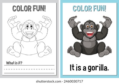 Coloring pages featuring a cheerful gorilla