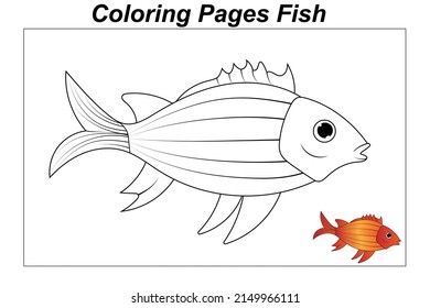 Coloring pages fish education illustration in a cartoon style for a coloring book