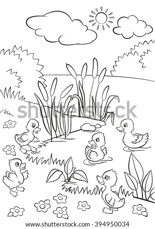 Download Coloring Pages Five Little Cute Ducklings Stock Vector (Royalty Free) 394950034 - Shutterstock