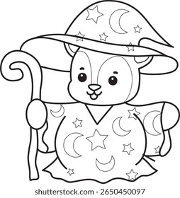 Coloring pages of funny baby Deer animal series stock illustration. outline of deer wearing a witch costume