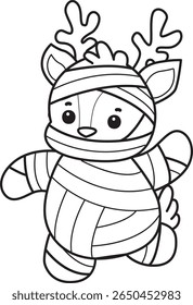 Coloring pages of funny baby Deer animal series stock illustration. outline of deer wearing a mummy costume