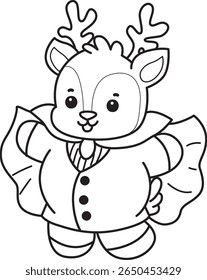 Colorir páginas de engraçado bebê Cervo série animal ilustração de estoque. esboço de veado vestindo um traje vampiro 