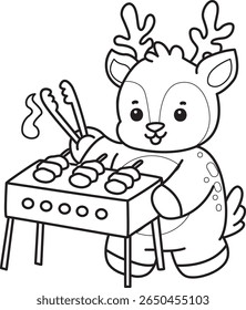 Coloring pages of funny baby Deer animal series stock illustration. outline of deer grilled the barbecue