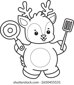 Coloring pages of funny baby Deer animal series stock illustration. outline of deer want to cooking eggs