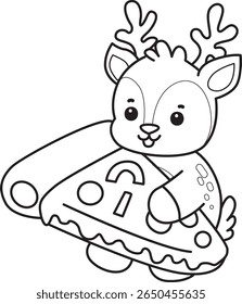 Coloring pages of funny baby Deer animal series stock illustration. outline of deer bring a pizza