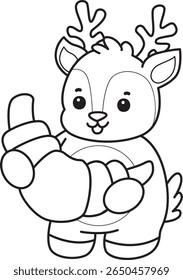 Coloring pages of funny baby Deer animal series stock illustration. outline of deer bring a bread 