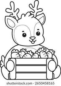 Coloring pages of funny baby Deer animal series stock illustration. outline of duck bring a lot of carrot 