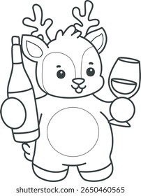 Coloring pages of funny baby Deer animal series stock illustration. outline of deer bring a wine