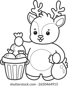 Coloring pages of funny baby Deer animal series stock illustration. outline of deer throw the garbage into its place 