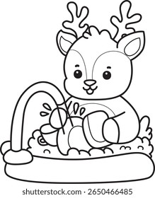 Colorir páginas de engraçado bebê Cervo série animal ilustração de estoque. esboço de veado limpando a placa na pia