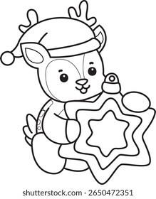 Coloring pages of funny baby Deer animal series stock illustration. outline of deer with yellow stars 