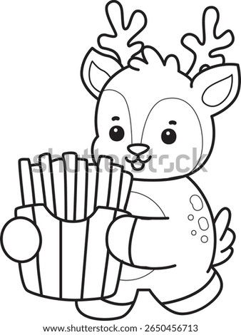 Coloring pages of funny baby Deer animal series stock illustration. outline of deer bring a french fries