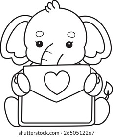 Coloring pages of Funny baby Elephant. outline of elephant bring a love letter