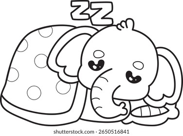 Coloring pages of Funny baby Elephant. outline of elephant was sleeping